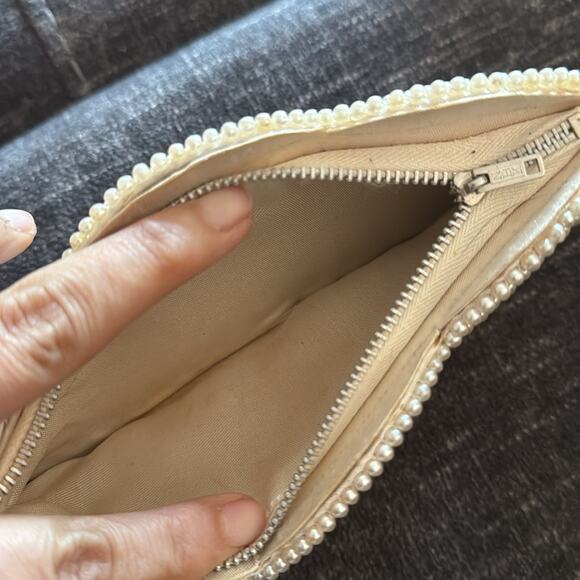 Vintage Beaded Evening Bag Handmade in Japan. Zipper Purse/Clutch Cream - Picture 8 of 8